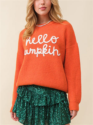 Cute Letter Crochet Female Crew Neck Long Sleeve Sweater