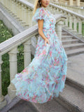 Romantic Flower Mesh Puff Sleeve Princess Dress for Women