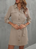 Ladies Button Lace-Up French Style A-line Blouse Dress