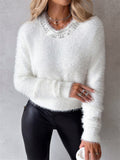 Women's Shinny Rhinestone-Studded Fluffy Knitted Sweater