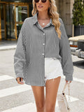 Fashion Oversized Vertical Stripe Button Blouses for Women