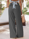 Women's Leisure Elastic Waist Straight-Leg Pants with Pocket