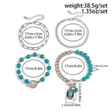 Couple 4pcs/Set OT Buckle Turquoise Stone Charm Bracelets