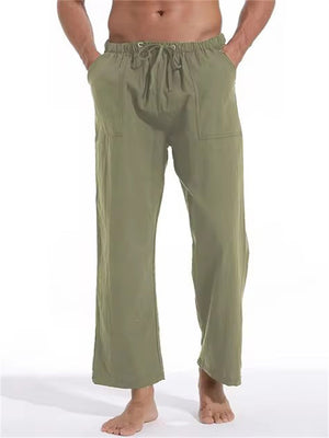 Men's Comfortable Solid Color Cotton Linen Lace Up Pants