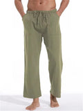 Men's Comfortable Solid Color Cotton Linen Lace Up Pants