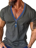 Male Contrast Color V-Neck Short Sleeve Shirts