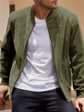 Men's Faux Suede Stand Up Collar Zipper Bomber Jacket