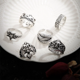 6pcs/Set Antique Silver Carved Skull Devil's Swing Rings