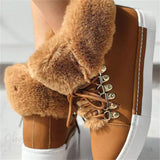 Ladies Faux Fur Lined Round Toe Lace-Up Snow Boots