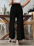 Ladies Fashion Solid Color Pleated Pants with Pockets