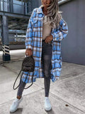 Women's Leisure Candy Color Lapel Extended Plaid Shirt