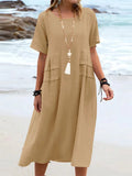 Holiday Solid Color Round Neck Loose Dress for Women