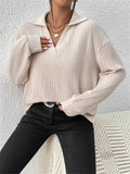 Women's Solid Color V Neck Striped Texture Long Sleeve Shirt