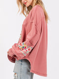 Women's Oversized Crew Neck Floral Patch Sweatshirt