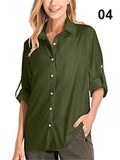 Women's Travel Vacation Sun Protection Long Sleeve Button Shirt