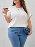 Leisure Plus Size Round Neck Striped Texture Shirt for Women