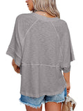 Ladies Solid Color Patchwork Casual Loose T-Shirts