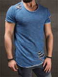 Comfortable Men's Round Collar Short-sleeved Shirt with Holes