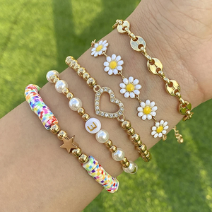 5pcs/Set Rhinestone Love Heart Daisy Bracelets