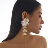 Women's Multi-Petal Beads White Hanging Earrings