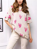 Sweet Heart Print Ripped Fashion T-shirts for Women