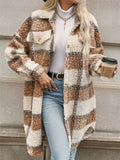 Leisure Contrast Color Plaid Fluffy Coat for Women