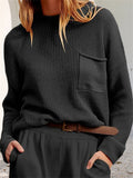 Fashionable Casual Round Neck Pure Color Sweater for Lady