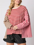 Multicolor Stripes Irregular Long Sleeve T-shirts for Women