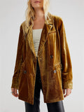 Lapel Split Velvet Blazer Coat for Women