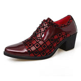 Male Square Check Pattern Mid Cuban Heel Dress Shoes