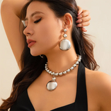 Exaggerated Big Round Pendant Necklace & Punk Earrings Set