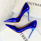 New Elegant Glossy Solid Color Blue High Heels