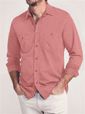 Men's Cozy All Match Lapel Long Sleeve Chest Pocket Shirts