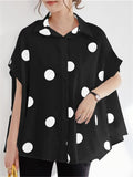 Retro Polka Dot Batwing Short Sleeve Single Breasted Ladies Blouses