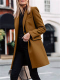 Winter Medium Length Breasted Solid Color Suit Women's Coats