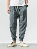 Men Cotton Linen Lightweight Drawstring Pants