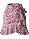 New Summer Multi Dot Print Slim Ruffle High Waist Bow Tie Skirts