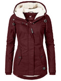 Women's Slim Fit Zip Up Plush Hooded Jacket Coat for Winter