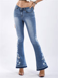 New Washed Effect Flower Embroidery Skinny Jeans