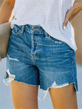 Fashion Washed Effect Straight-Leg Mid-Waist Denim Shorts