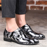 Men's Trendy Mini Floral Front Lace Up Bright PU Dress Shoes