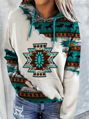 Trendy Printed Contrast Color Long Sleeve Hoodies