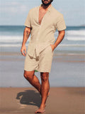 Sandy Beach Stand Collar Button Relaxed 2-Pieces Male Set