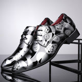 Men's Trendy Mini Floral Front Lace Up Bright PU Dress Shoes