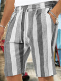 Men's Vertical Stripe Cozy Cotton Linen Hawaii Beach Shorts