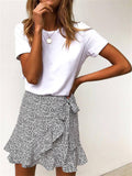 New Summer Multi Dot Print Slim Ruffle High Waist Bow Tie Skirts