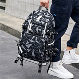 Men's Unique Abstract Print Waterproof Zipper High School Oxford Bag