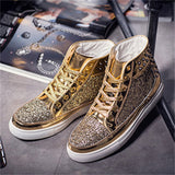 Hip Hop Waterproof Lace Up Sequin Rivet Boots for Men