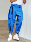 Casual Solid Color Straight Leg Pants With Belt