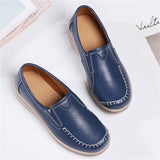 Korean Style Women Walking Leather Plus Size Round Toe Loafers